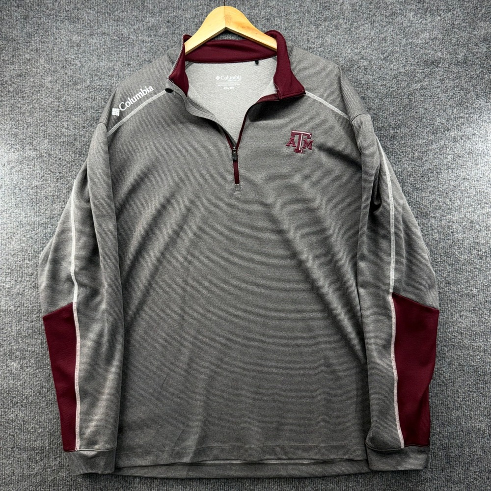 Columbia Golf Mens 2XL Quarter Zip‎ Pullover Gray Maroon Texas A&M